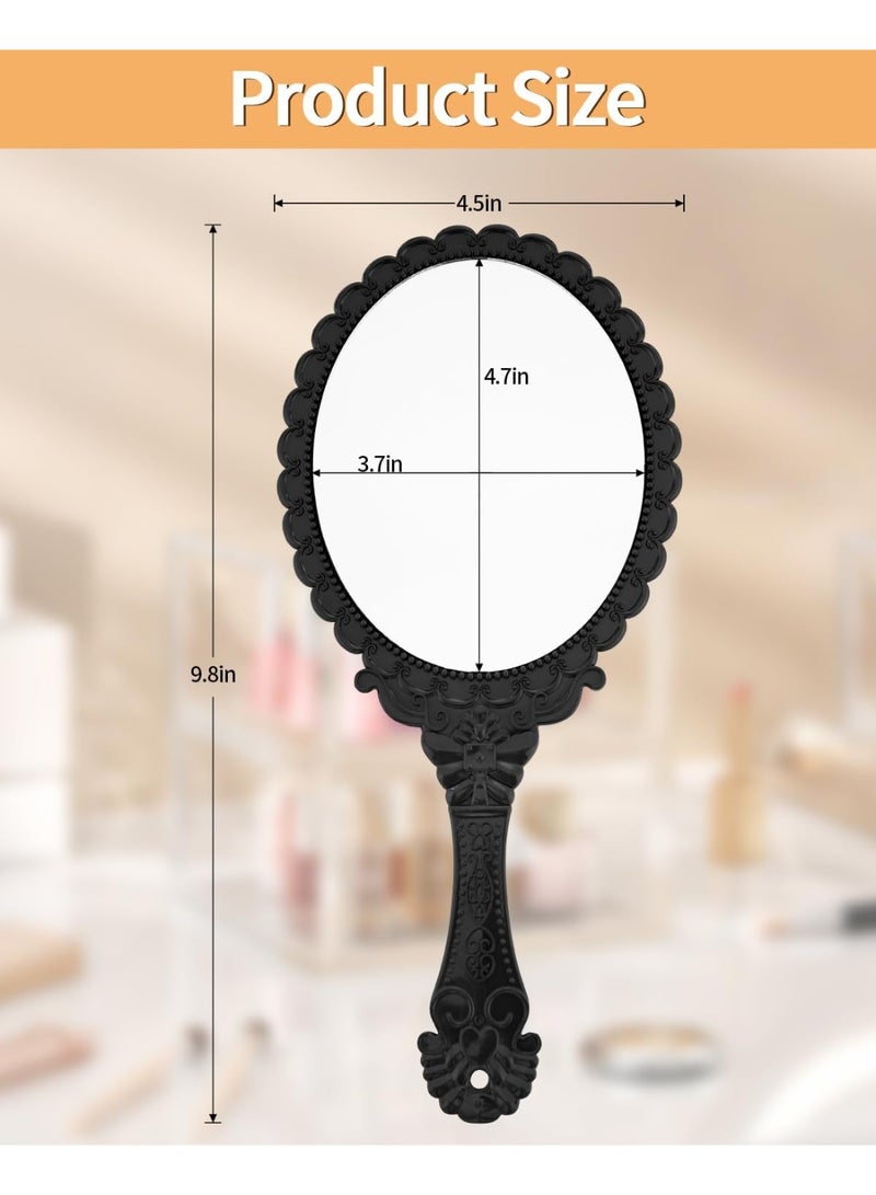 يُسلِّم 2 قطعة مرآة يدوية عتيقة محمولة على شكل زهرة منقوشة محمولة ومرآة زخرفية محمولة ومرآة مدمجة بمقبض لمكياج الوجه والسفر ومستحضرات التجميل الشخصية (اللون: أسود) - Image 2