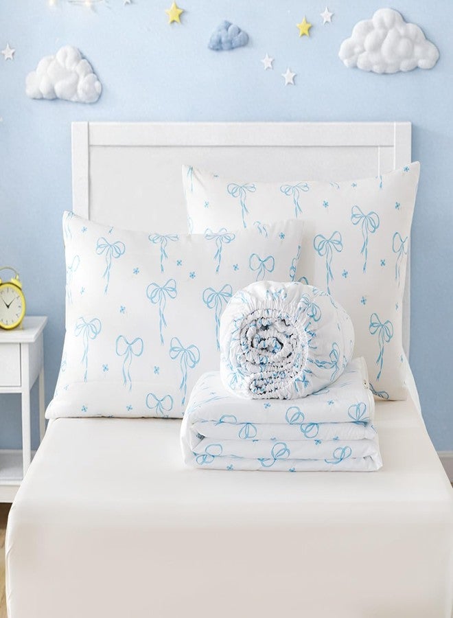 Bildenly Bow Zipper Bedding Twin for Girls, Bed in a Bag, Comforter Set White - Light Blue Bow Quilt with All-in-One Zipper Design, Cute Bow Quilt Set for Girls & Boys - Image 5