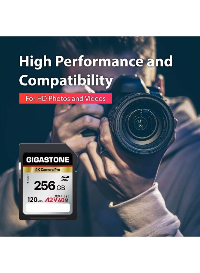 Gigastone 256GB 2-Pack SD Card, 4K Camera Pro, A2 V60 SDXC Memory Card High Speed 4K Ultra HD UHD Video Compatible with Canon Nikon Sony Pentax Kodak Olympus Panasonic Digital Camera - Image 3