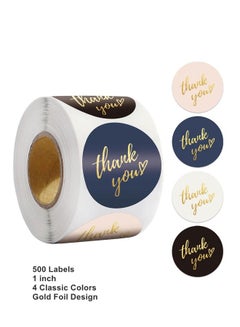 WooFree Thank You Stickers Roll 500 Labels 1 inch 4 Classic Colors with ...