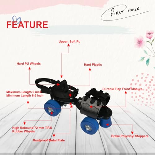 FIRST CHOICE Senior Tenacity Roller Skates with Brakes | Roller Blades for Kids | Adjustable Shoe Size | Ideal for Indoor and Outdoor Skating | Suitable for Age Group Above 9 Years (Blue) - Image 4