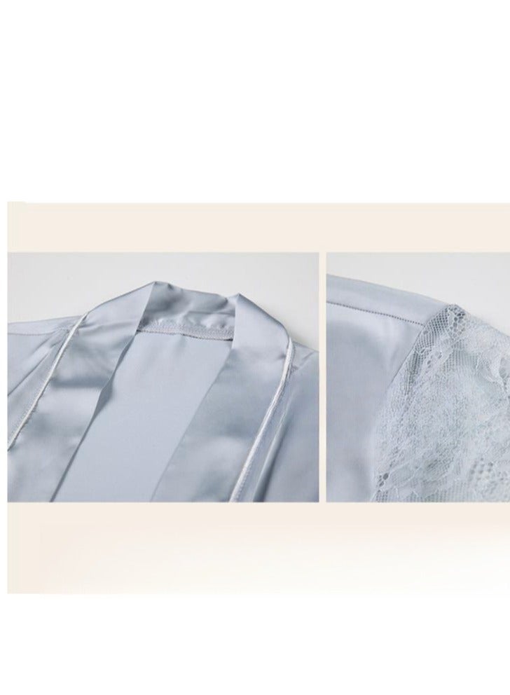 New Satin Lace Chest Cuhion Suspender Nightgown, Women's Lace Up Nightgown, Home Wear Four Piece S - Image 3