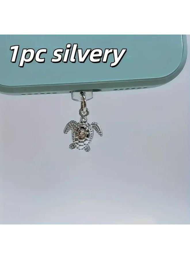 سحر هاتف سلحفاة فضية بسدادة غبار لواجهة Type C بتصميم مرح ومتين - Image 1