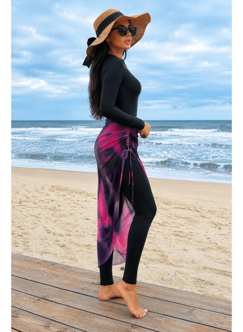 Women's one-piece waterproof swimsuit with long sleeves, front zipper, and turban-style headscarf — comfortable, sporty design suitable for swimming, the beach, Code 3500 - Image 3