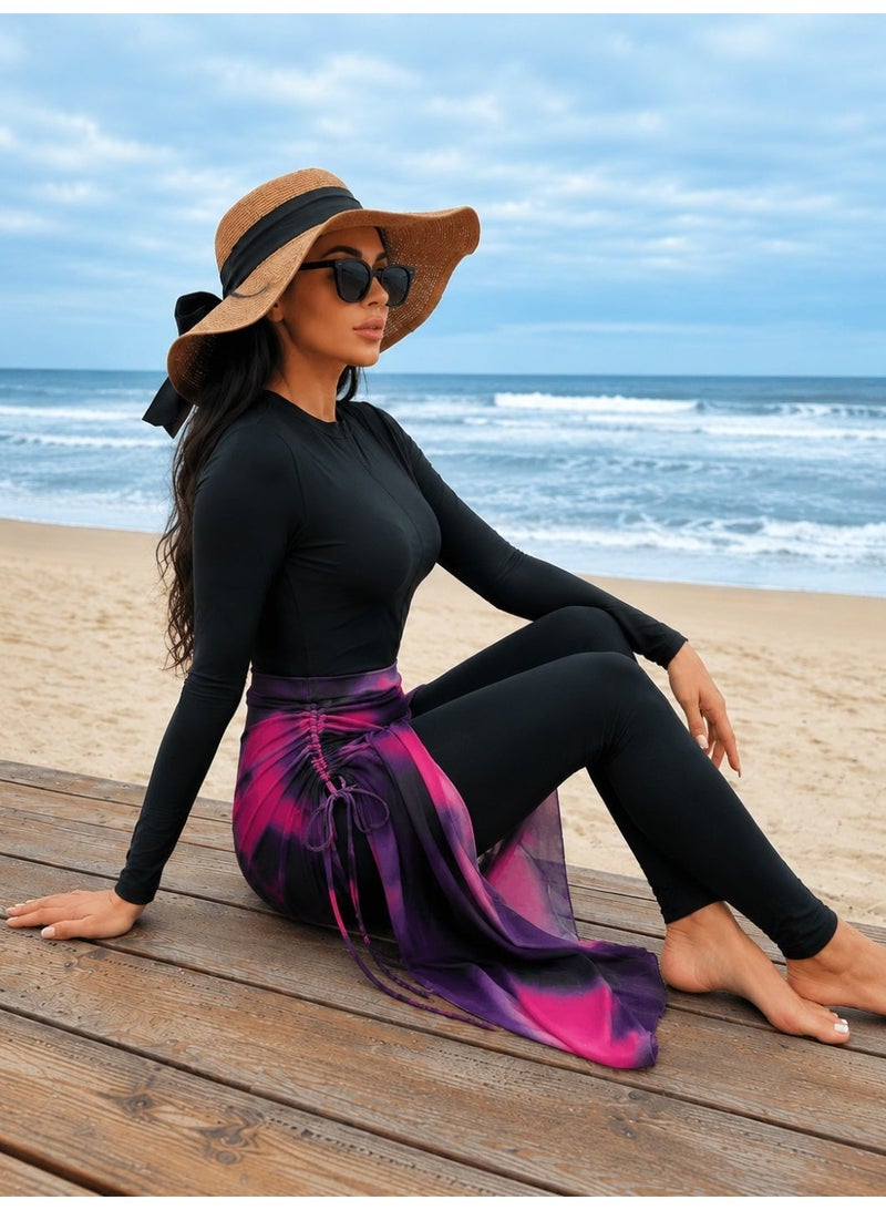 Women's one-piece waterproof swimsuit with long sleeves, front zipper, and turban-style headscarf — comfortable, sporty design suitable for swimming, the beach, Code 3500 - Image 4