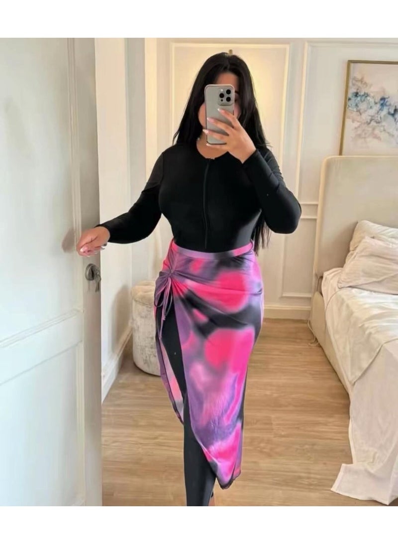 Women's one-piece waterproof swimsuit with long sleeves, front zipper, and turban-style headscarf — comfortable, sporty design suitable for swimming, the beach, Code 3500 - Image 5