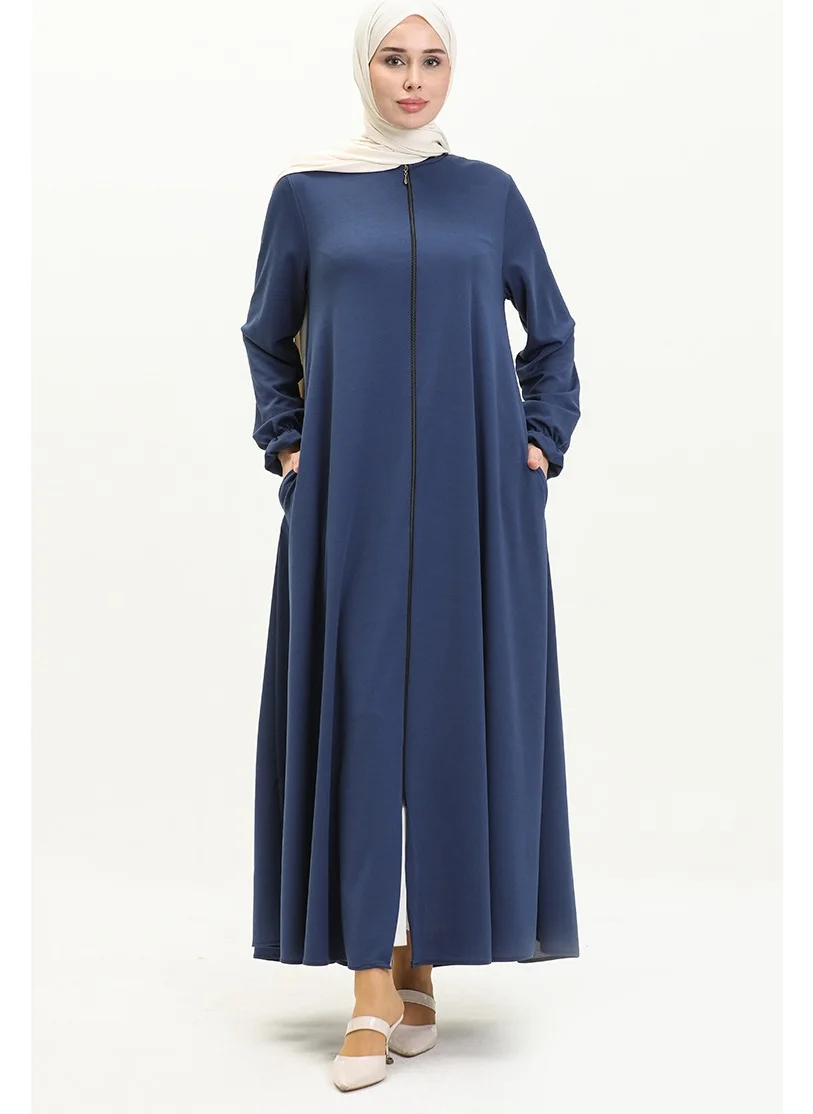 Sefa Merve Mevlana Pocket Abaya 0694-07 Indigo