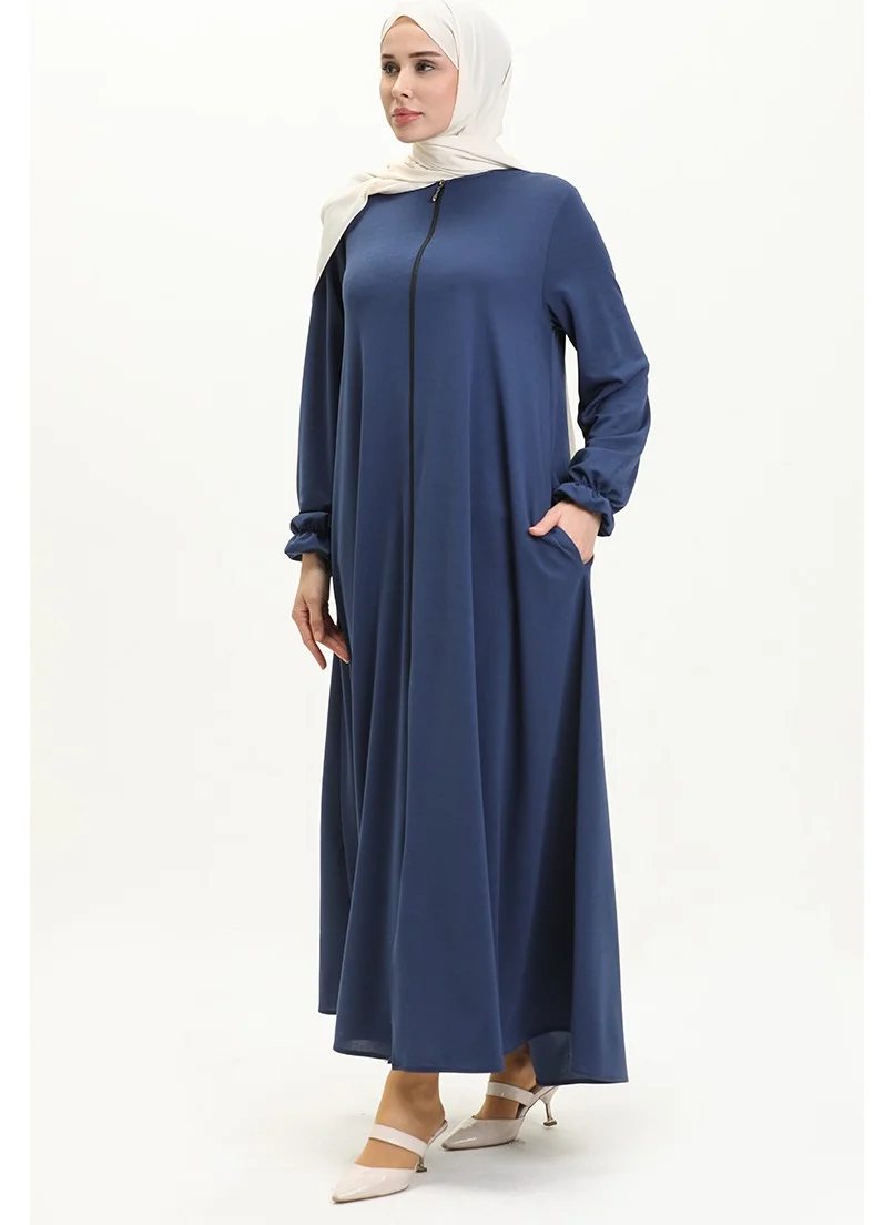 Sefa Merve Mevlana Pocket Abaya 0694-07 Indigo