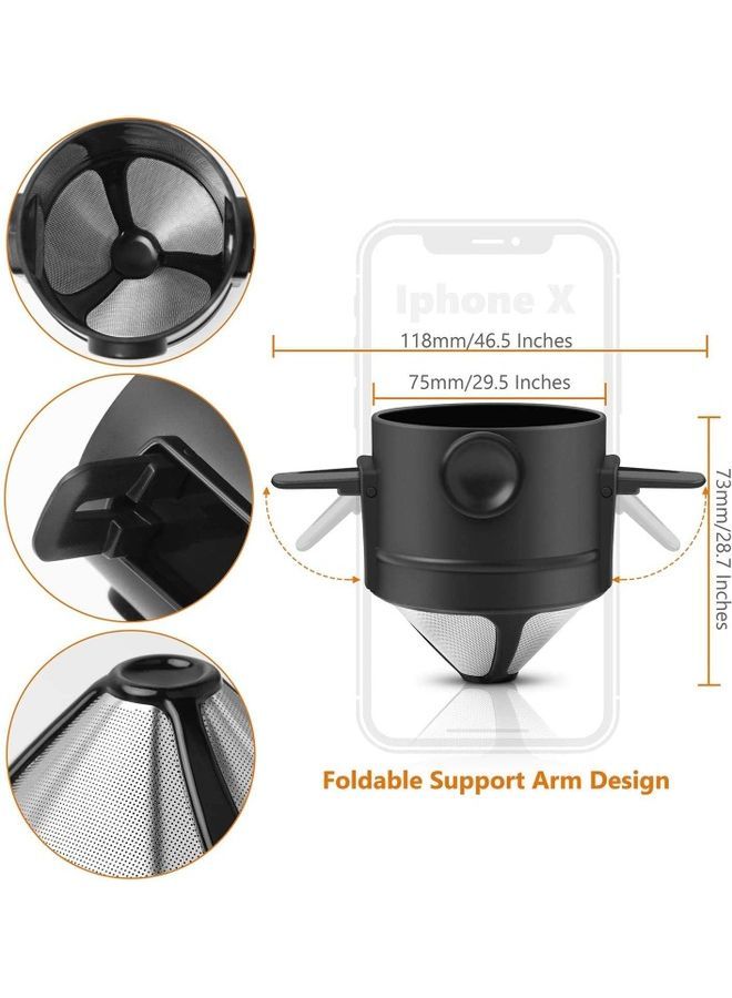 NIBEMINENT Reusable Stainless Steel Pour Over Coffee Maker Black/Clear - Image 4