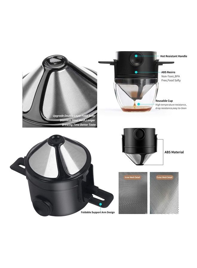NIBEMINENT Reusable Stainless Steel Pour Over Coffee Maker Black/Clear - Image 5