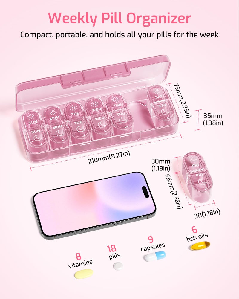 Daviky Weekly Pill Organizer 2 Times a Day, 7-Day AM PM Medicine Case, Travel-Friendly Pill Box for Fish Oils, Vitamins & Supplements - Image 2