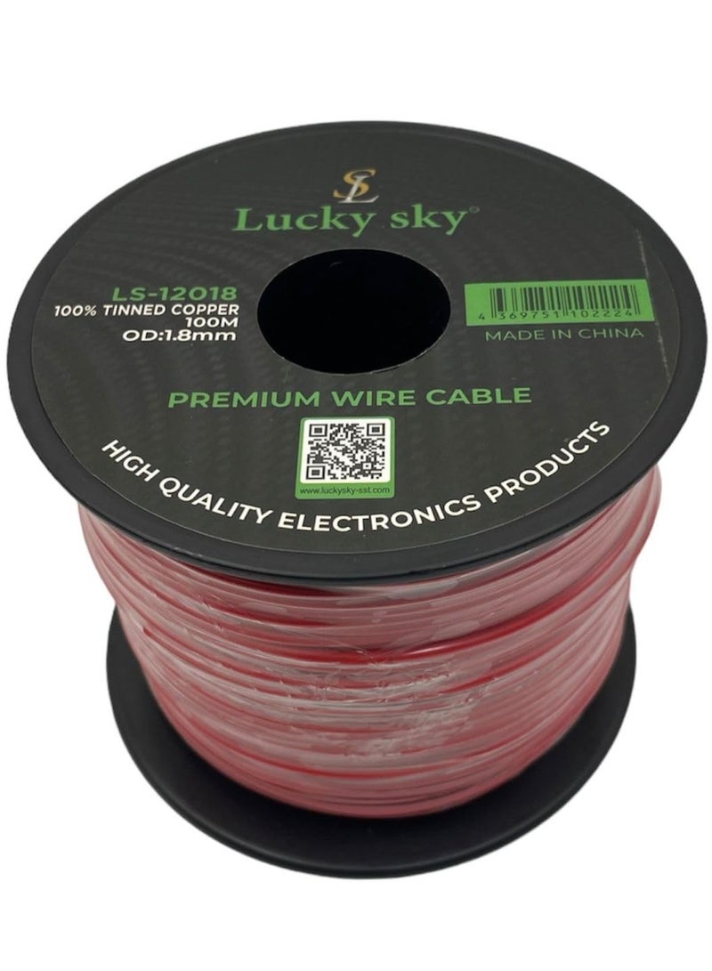 Lucky Sky 20awg Wire Flexible Silicone Tinned Copper Wires Silicone Rubber Insulated Red100M 328ft OD:-1.8mm 300V Stranded Hook up Wire (RED) - Image 1