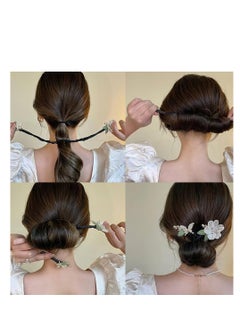 Excefore Camellia Flower Hair Bun Maker, 2 Pcs Tie Dye Deft Bun Hair Bun for Women, Elegant Lazy Hair Curler, Crystal Hair Bun Maker, French Hairstyle Twist Bun Maker  - Image 2