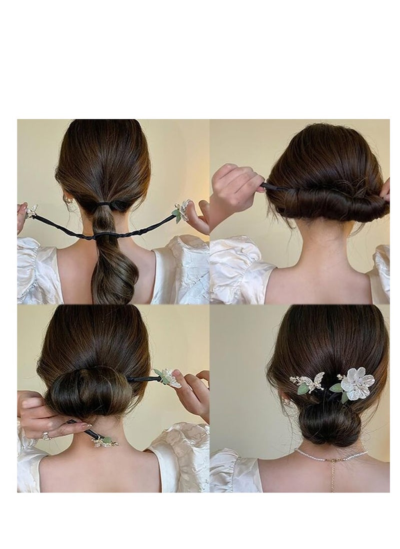 Excefore Camellia Flower Hair Bun Maker, 2 Pcs Tie Dye Deft Bun Hair Bun for Women, Elegant Lazy Hair Curler, Crystal Hair Bun Maker, French Hairstyle Twist Bun Maker  - Image 2