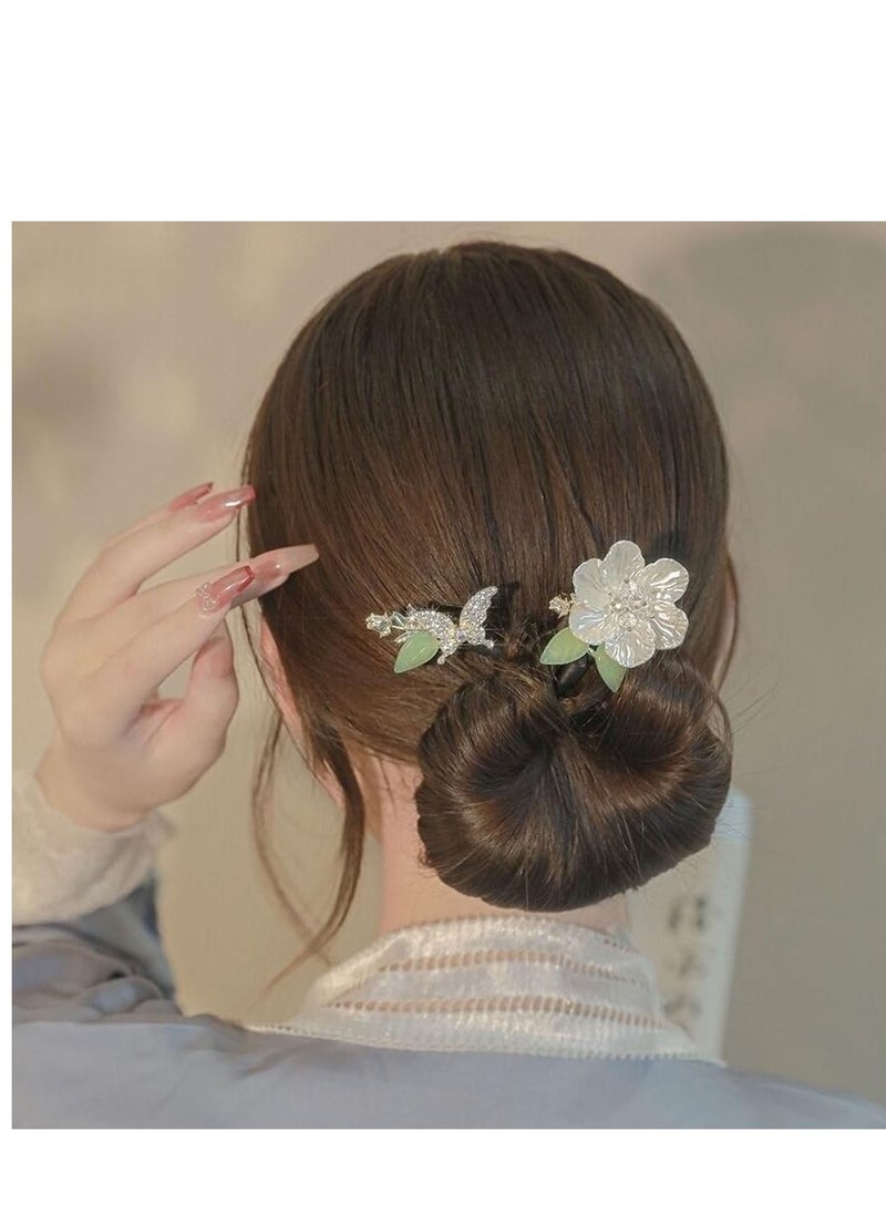 Excefore Camellia Flower Hair Bun Maker, 2 Pcs Tie Dye Deft Bun Hair Bun for Women, Elegant Lazy Hair Curler, Crystal Hair Bun Maker, French Hairstyle Twist Bun Maker  - Image 4