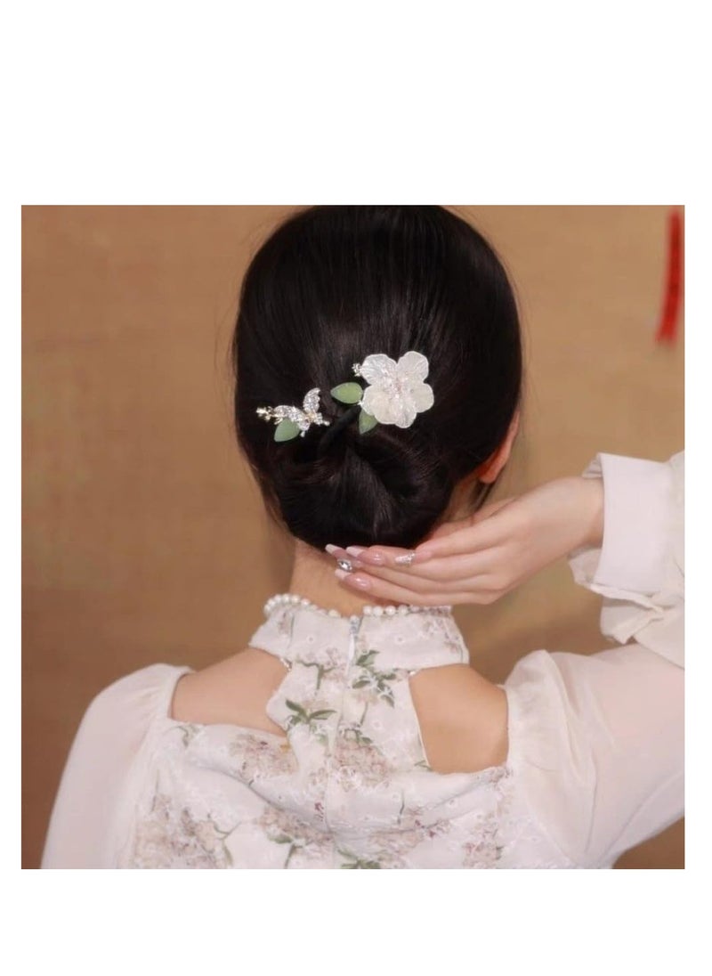 Excefore Camellia Flower Hair Bun Maker, 2 Pcs Tie Dye Deft Bun Hair Bun for Women, Elegant Lazy Hair Curler, Crystal Hair Bun Maker, French Hairstyle Twist Bun Maker  - Image 5