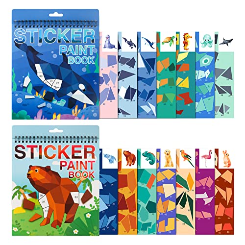 TPQKA 2PCS Crafts for Kids Ages 48810 Sticker Paint Number Books Sticker Books for Kids Animal and Ocean Stickers for Birthday Easter Party Favor Road Plane Car Travel Activity OceanAnimal - Image 1