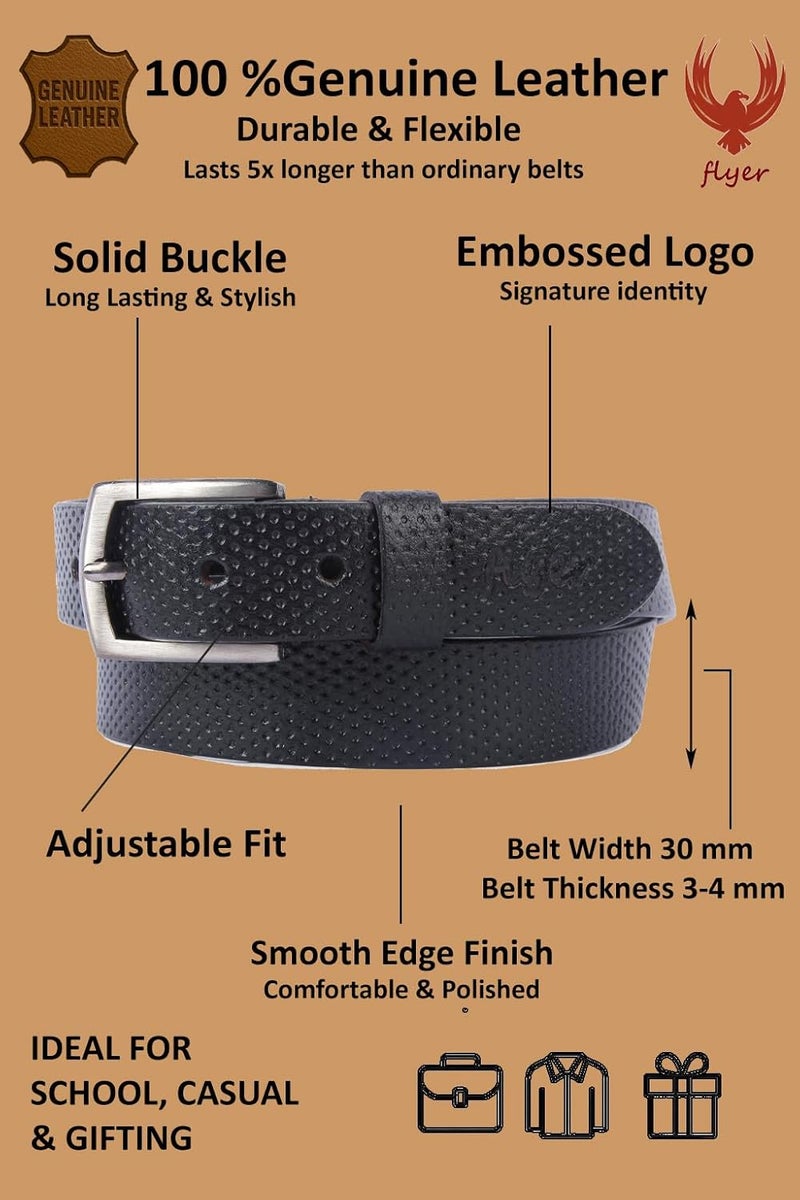 Flyer Kids Genuine Leather Belt for Boys & Girls | Adjustable Buckle Belt for Age 2–14 Years | Ideal for School, Casual, Formal, Bike Ride & Two-Wheeler BL4680 - Image 2