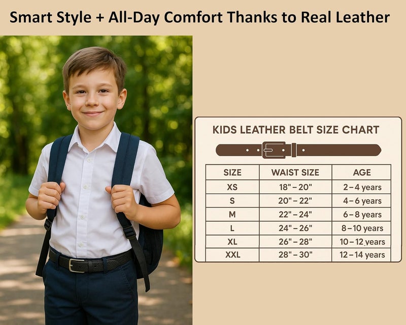 Flyer Kids Genuine Leather Belt for Boys & Girls | Adjustable Buckle Belt for Age 2–14 Years | Ideal for School, Casual, Formal, Bike Ride & Two-Wheeler BL4680 - Image 4