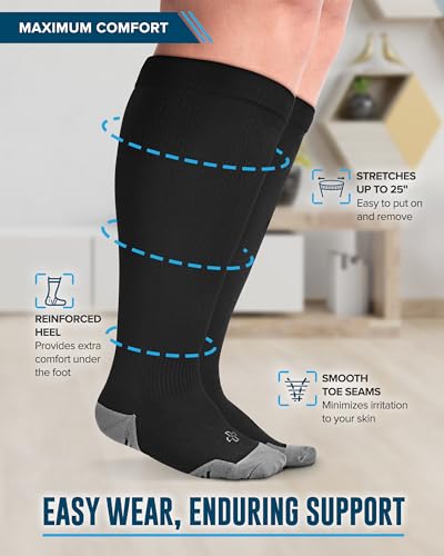 Doctor's Select 3 Pairs Plus Size Compression Socks Wide Calf - Up to 6XL | 20-30 mmHg Compression Socks for Women Wide Calf | Black - Image 3