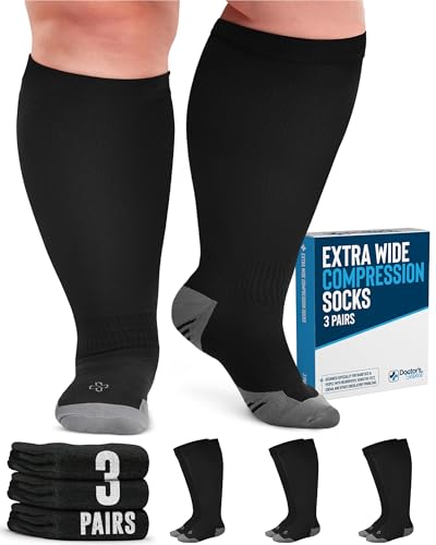 Doctor's Select 3 Pairs Plus Size Compression Socks Wide Calf - Up to 6XL | 20-30 mmHg Compression Socks for Women Wide Calf | Black - Image 1