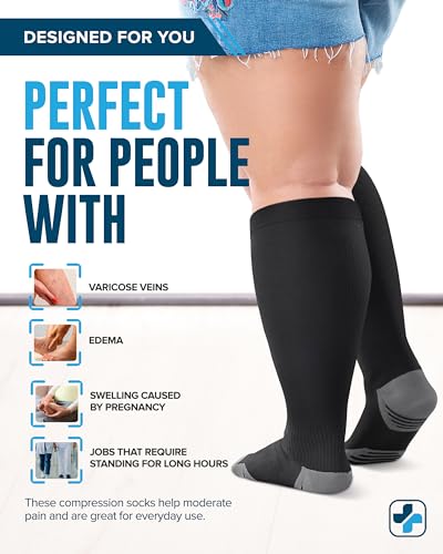 Doctor's Select 3 Pairs Plus Size Compression Socks Wide Calf - Up to 6XL | 20-30 mmHg Compression Socks for Women Wide Calf | Black - Image 4