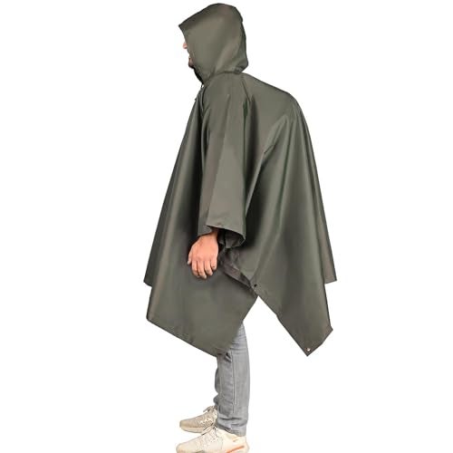 Hacer Poncho Raincoat Waterproof Rainwear Adult Lightweight Hooded Unisex Cape for Hiking Camping Emergency- Khaki - Image 1