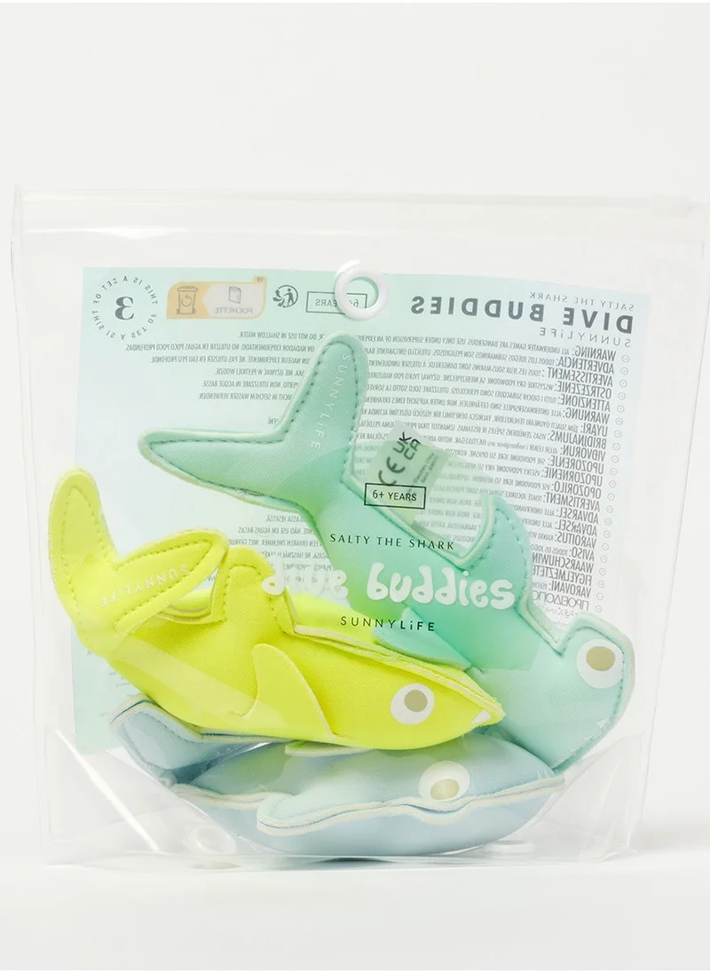 SUNNY LIFE Salty the Shark Dive Buddies Aqua Neon Yellow Set of 3