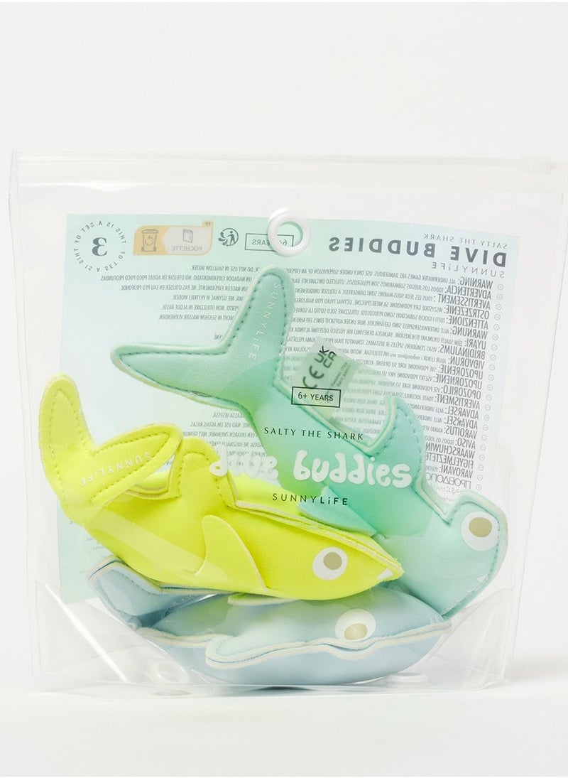 SUNNY LIFE Salty the Shark Dive Buddies Aqua Neon Yellow Set of 3 - Image 4