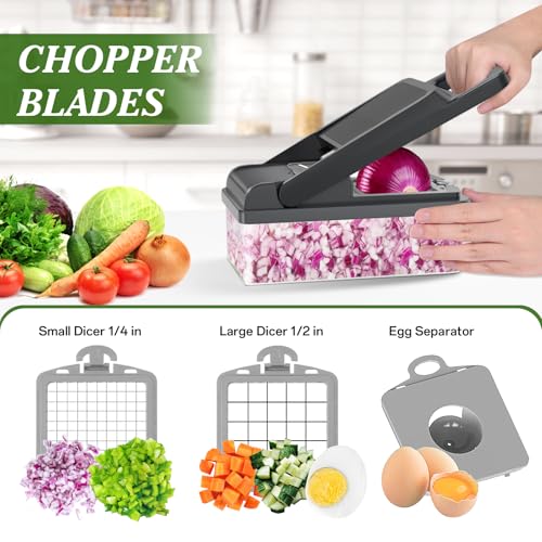 HomeHacks Vegetable Chopper Vegetable Cutter 12 in 1 Kitchen Gadget Dicer Slicer Onion Cutter Salad Cheese Grater Egg Separator MultiFunctional Veggie Chopper Lid with Handle Grey - Image 3