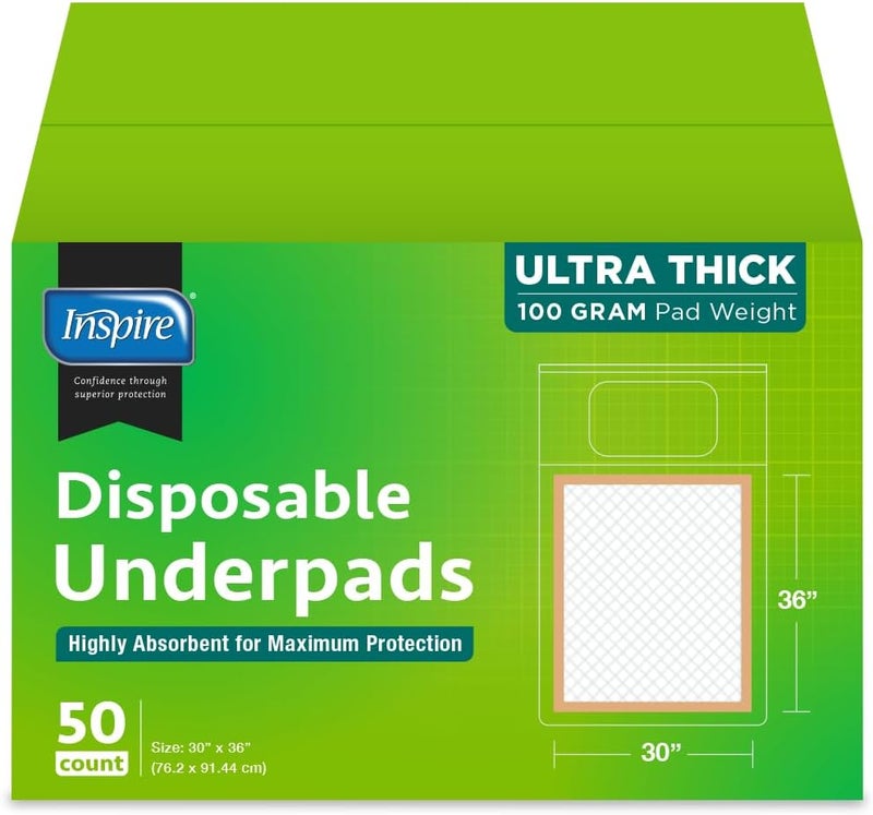 Inspire Super and Ultra Absorbent Disposable Bed Pads (30" X 36" Pack of 50)