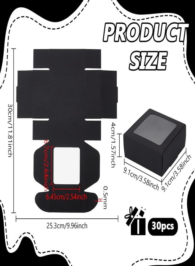 BENECREAT 30pcs Square Black Paper Boxes, Gift Boxes with Clear PVC Window for Wedding Gift, Chocolates, Cookies and Other Small Crafts, 3.6x3.6x1.6 Inch - Image 2
