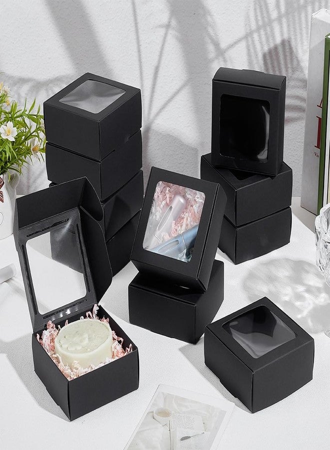 BENECREAT 30pcs Square Black Paper Boxes, Gift Boxes with Clear PVC Window for Wedding Gift, Chocolates, Cookies and Other Small Crafts, 3.6x3.6x1.6 Inch - Image 4