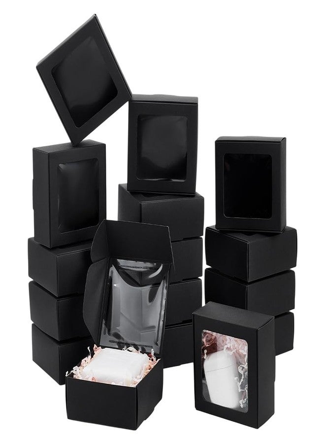 BENECREAT 30pcs Square Black Paper Boxes, Gift Boxes with Clear PVC Window for Wedding Gift, Chocolates, Cookies and Other Small Crafts, 3.6x3.6x1.6 Inch - Image 1