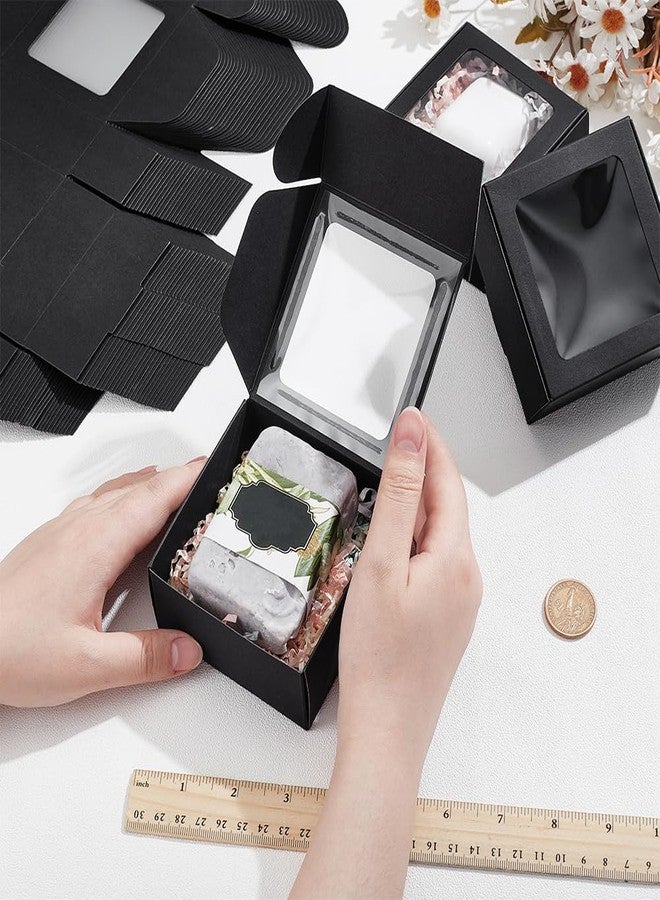 BENECREAT 30pcs Square Black Paper Boxes, Gift Boxes with Clear PVC Window for Wedding Gift, Chocolates, Cookies and Other Small Crafts, 3.6x3.6x1.6 Inch - Image 3