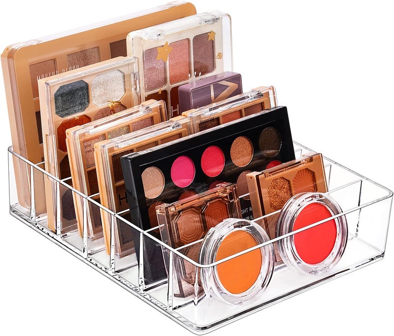 JessLab JessLab Eyeshadow Palette Makeup Organizer, Acrylic 7-Section Divided Make up Organizers and storage for Bathroom Vanity Countertop, Transparent, X-Large 