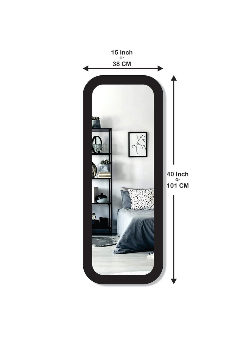 Creative Arts n Frames Creative Arts n Frames Round Corner Long Fiber Wood Rectangular Wall Hanging Wall Mount Mirror 15 x 40 inches Home Decor Items Classic Black Mirror  - Image 5