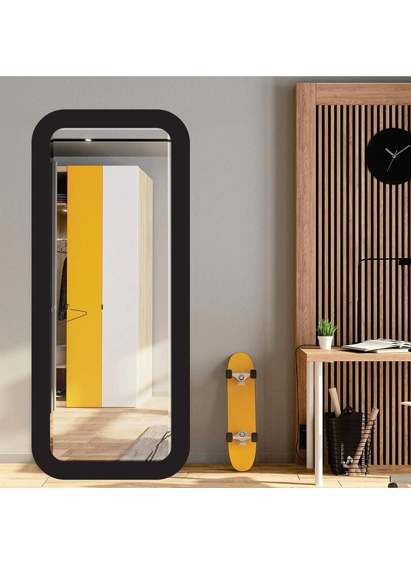 Creative Arts n Frames Creative Arts n Frames Round Corner Long Fiber Wood Rectangular Wall Hanging Wall Mount Mirror 15 x 40 inches Home Decor Items Classic Black Mirror  - Image 1