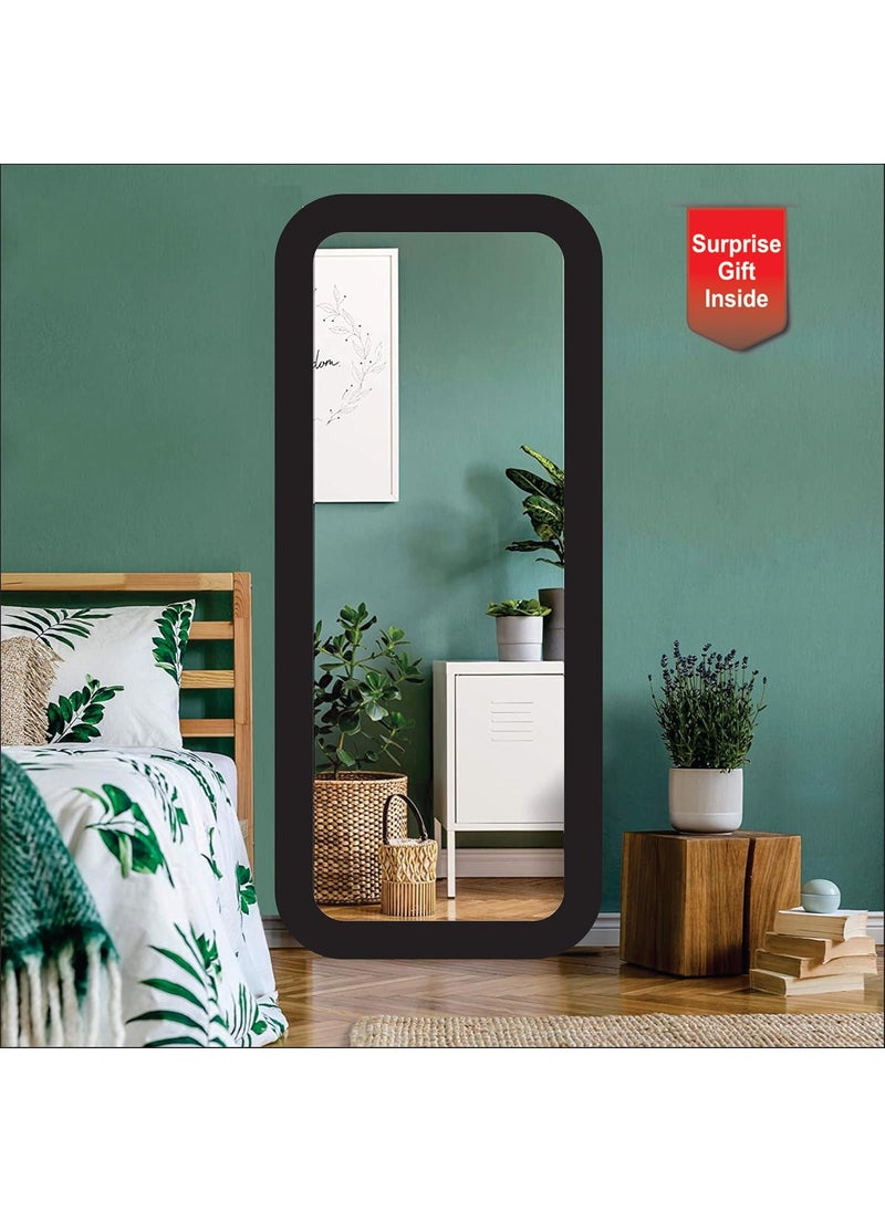 Creative Arts n Frames Creative Arts n Frames Round Corner Long Fiber Wood Rectangular Wall Hanging Wall Mount Mirror 15 x 40 inches Home Decor Items Classic Black Mirror  - Image 2