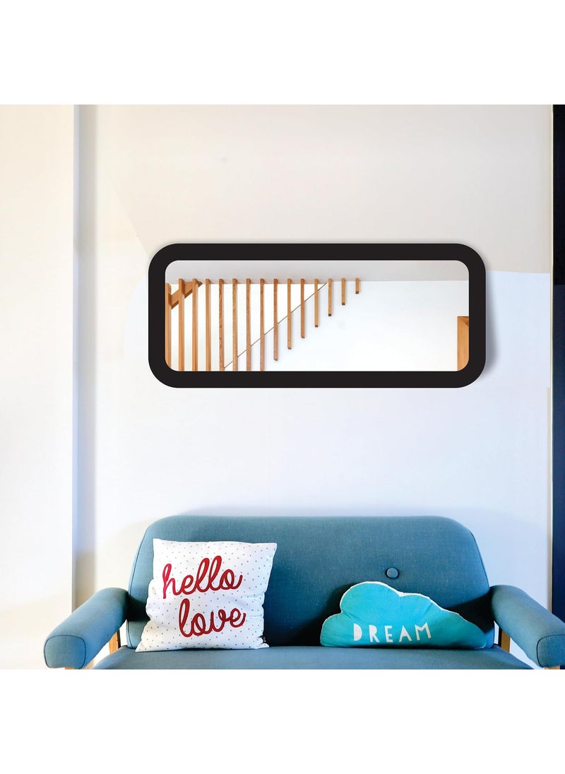 Creative Arts n Frames Creative Arts n Frames Round Corner Long Fiber Wood Rectangular Wall Hanging Wall Mount Mirror 15 x 40 inches Home Decor Items Classic Black Mirror  - Image 3