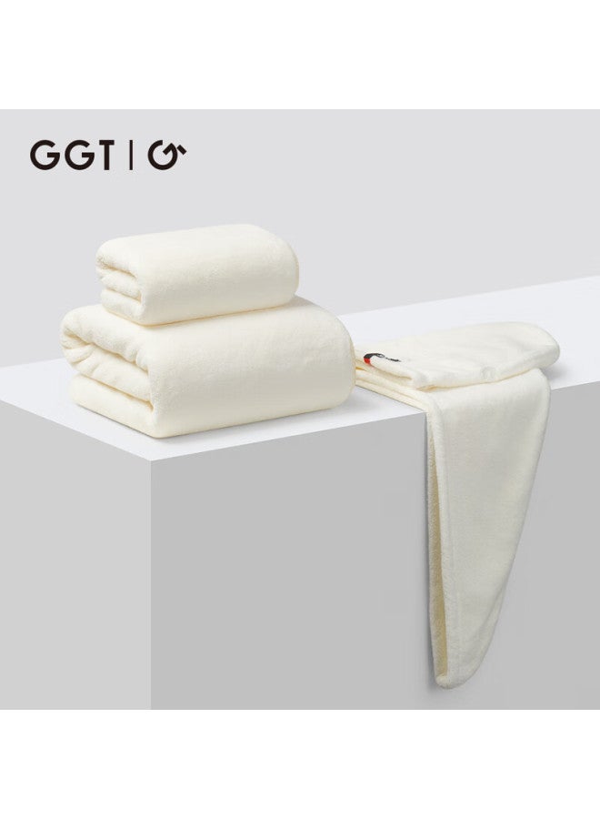 Ggt Towel, Bath Towel, And Hair Drying Cap Three-piece Set For Men And Women, Adult Quick-drying Bath Towel For Home Use, Absorbent, Cream White - Image 1