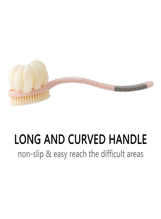 Arswin Shower Body Brush with Bristles and Large Pumpkin Loofah,Back Scrubber Bath Mesh Sponge with Anti-Slip Curved Long Handle for Skin Exfoliating,Massage Bristles for Wet or Dry,Men Women (Pink) - Image 2