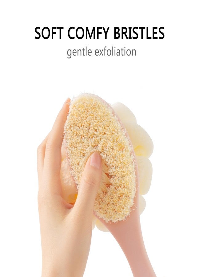 Arswin Shower Body Brush with Bristles and Large Pumpkin Loofah,Back Scrubber Bath Mesh Sponge with Anti-Slip Curved Long Handle for Skin Exfoliating,Massage Bristles for Wet or Dry,Men Women (Pink) - Image 3