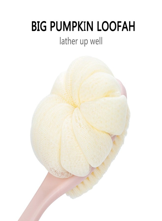 Arswin Shower Body Brush with Bristles and Large Pumpkin Loofah,Back Scrubber Bath Mesh Sponge with Anti-Slip Curved Long Handle for Skin Exfoliating,Massage Bristles for Wet or Dry,Men Women (Pink) - Image 4