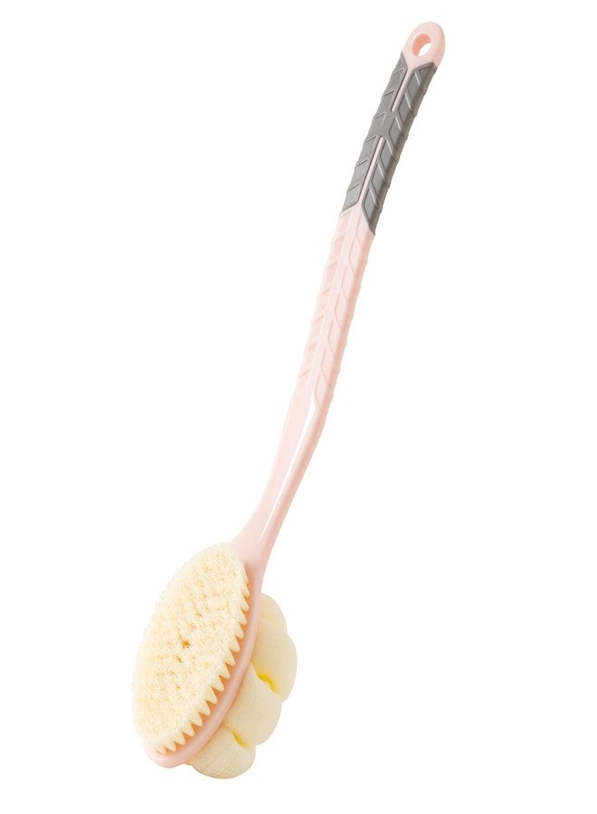 Arswin Shower Body Brush with Bristles and Large Pumpkin Loofah,Back Scrubber Bath Mesh Sponge with Anti-Slip Curved Long Handle for Skin Exfoliating,Massage Bristles for Wet or Dry,Men Women (Pink) - Image 1