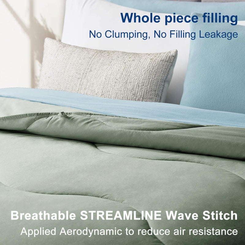 MEELUS Lightweight Comforter Cooling Sage Green, All Season Duvet Insert Breathable Queen Size Summer Bedding, Soft Microfiber Cool Down Alternative Quilt with Corner Tabs, 88x88 inch - Image 3