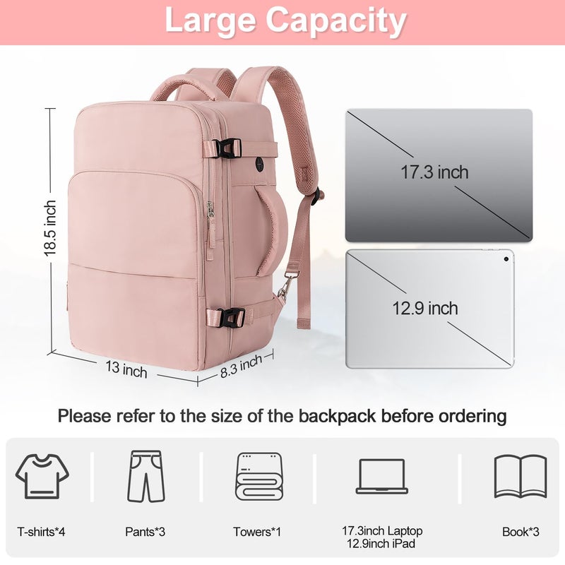 Sinaliy Travel Backpack, Carry on Flight approved Travel Bag with Multi-Pockets, Waterproof 17.3inch Laptop Backpack for Men Women, Pink - Image 5