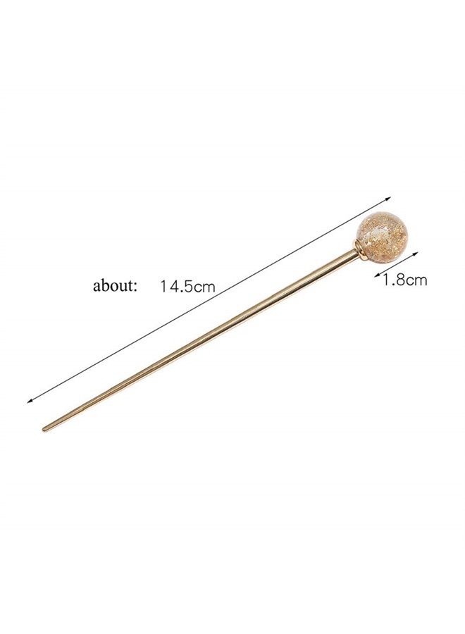Luzen 2Pcs Simple Elegant Round Ball Metal Hair Stick Fork Chignon Pin Lollipop Shape Decorative Hairpin Chopsticks Hair Jewelry for Women Lady Teen Fashion Hair Updo Making Accessories, Silver and Gold - Image 5