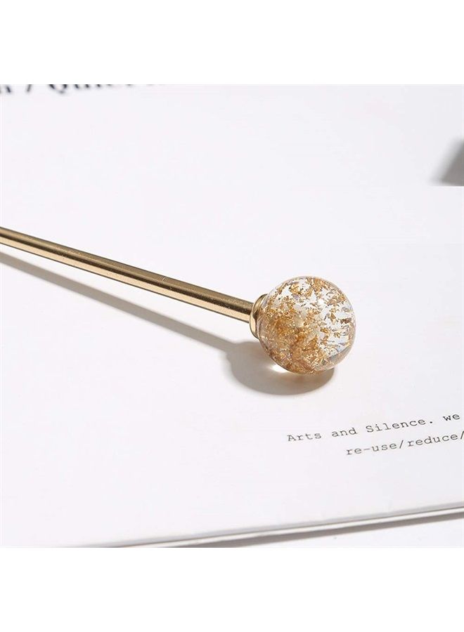 Luzen 2Pcs Simple Elegant Round Ball Metal Hair Stick Fork Chignon Pin Lollipop Shape Decorative Hairpin Chopsticks Hair Jewelry for Women Lady Teen Fashion Hair Updo Making Accessories, Silver and Gold - Image 3