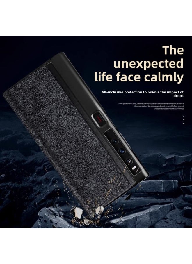 For Glory V Purse Phone Case Folding Screen Bracket VPurse Real Layer Cowhide Fur Men's Style-Color:[real Head Layer Cowhide Suede Ash]]-Applicable Model:For Huawei MateXs2(BX)